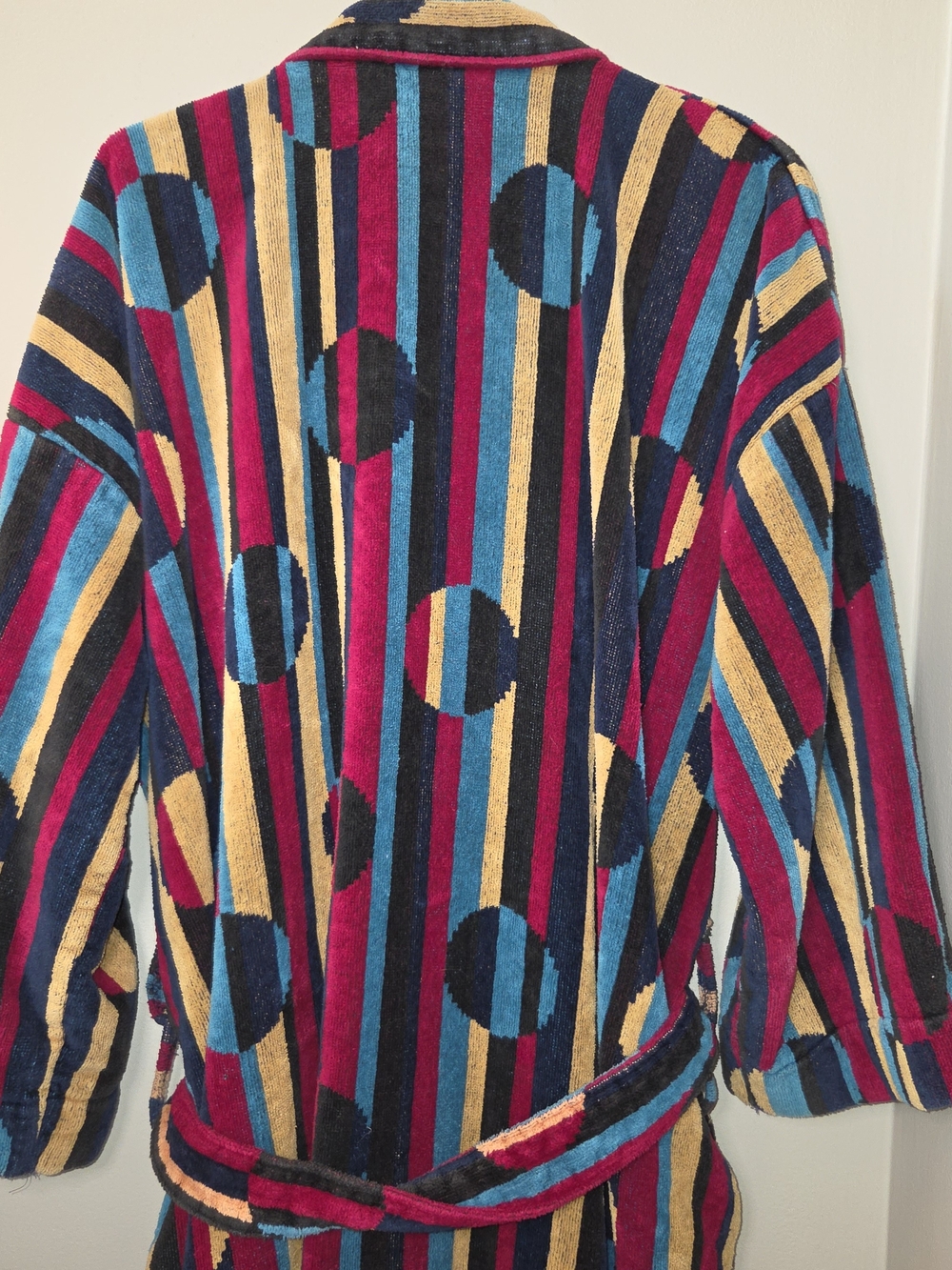 Vintage Perry Ellis Geometric Terry Bathrobe One Size 100% Cotton